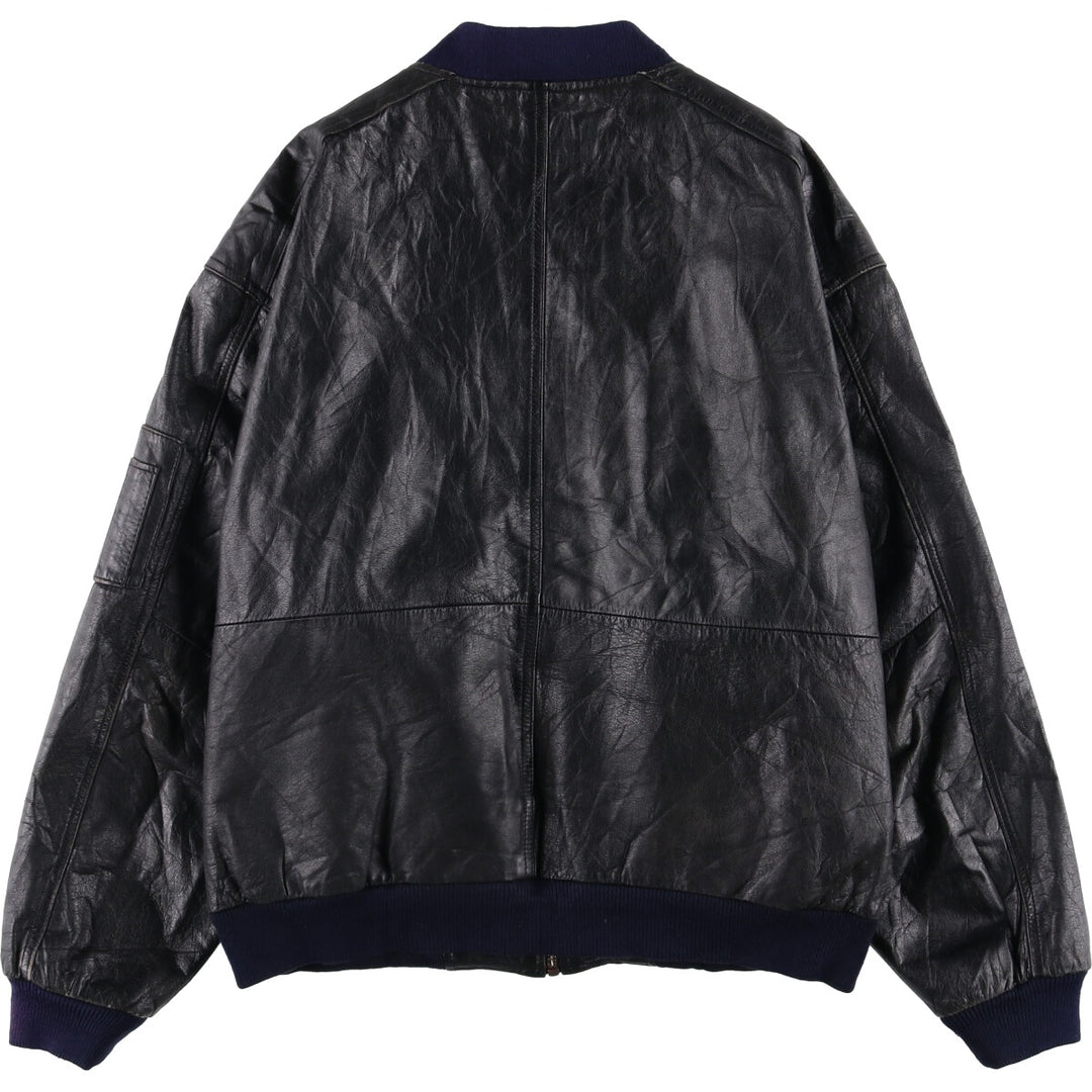 Weekends MA-1 Style Padded Leather Flight Jacket, Men's Size L genuine leather black type Vintage Second Hand