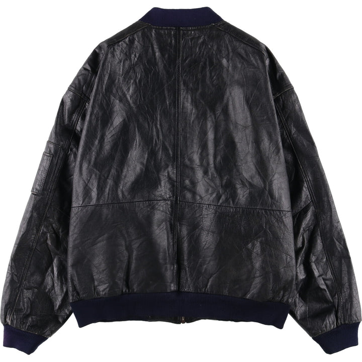 Weekends MA-1 Style Padded Leather Flight Jacket, Men's Size L genuine leather black type Vintage Second Hand