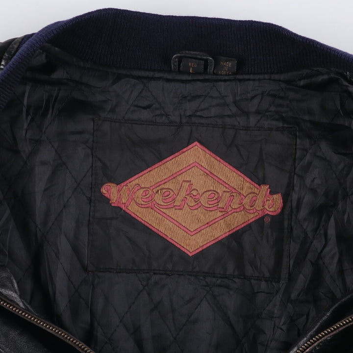 Weekends MA-1 Style Padded Leather Flight Jacket, Men's Size L genuine leather black type Vintage Second Hand