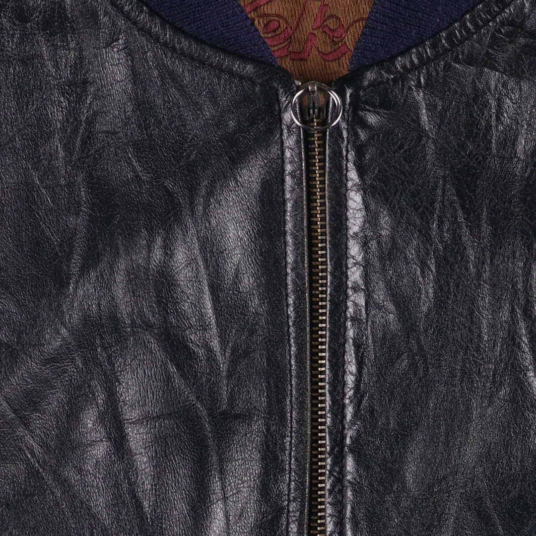 Weekends MA-1 Style Padded Leather Flight Jacket, Men's Size L genuine leather black type Vintage Second Hand