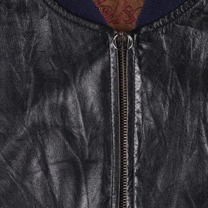 Weekends MA-1 Style Padded Leather Flight Jacket, Men's Size L genuine leather black type Vintage Second Hand