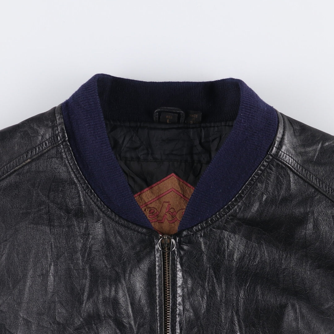 Weekends MA-1 Style Padded Leather Flight Jacket, Men's Size L genuine leather black type Vintage Second Hand