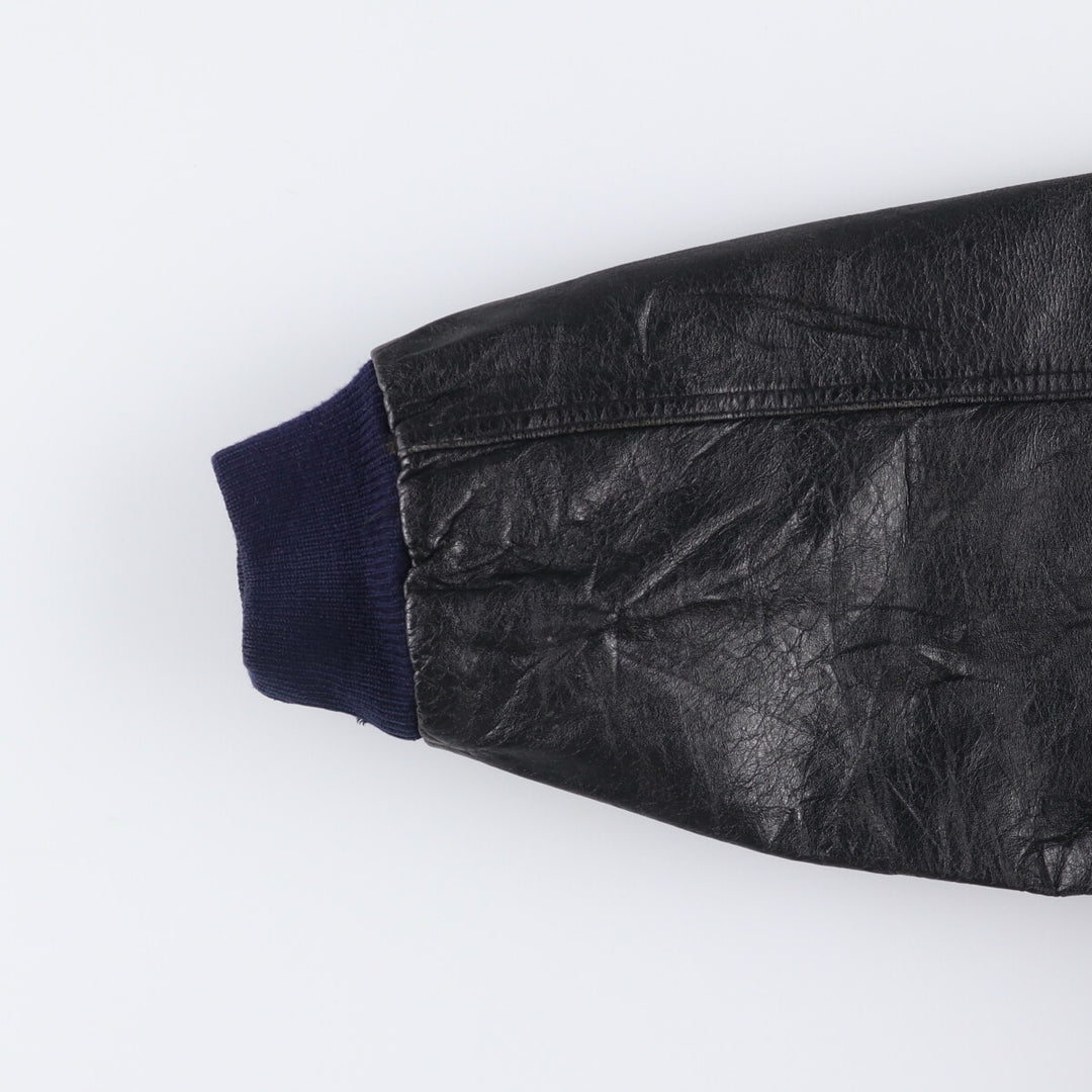 Weekends MA-1 Style Padded Leather Flight Jacket, Men's Size L genuine leather black type Vintage Second Hand