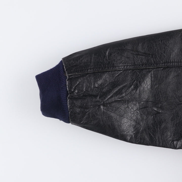 Weekends MA-1 Style Padded Leather Flight Jacket, Men's Size L genuine leather black type Vintage Second Hand