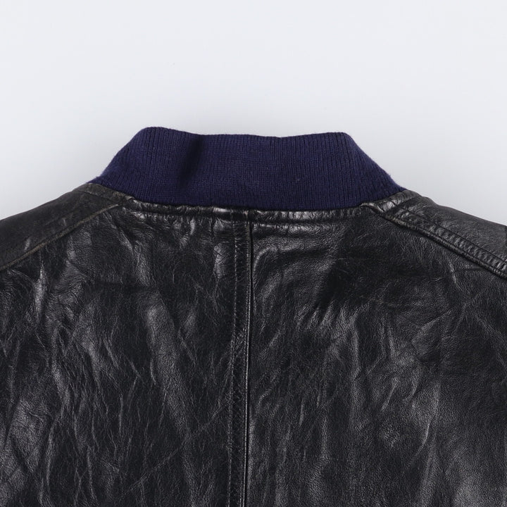 Weekends MA-1 Style Padded Leather Flight Jacket, Men's Size L genuine leather black type Vintage Second Hand