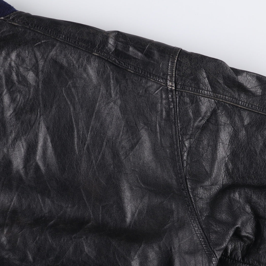 Weekends MA-1 Style Padded Leather Flight Jacket, Men's Size L genuine leather black type Vintage Second Hand