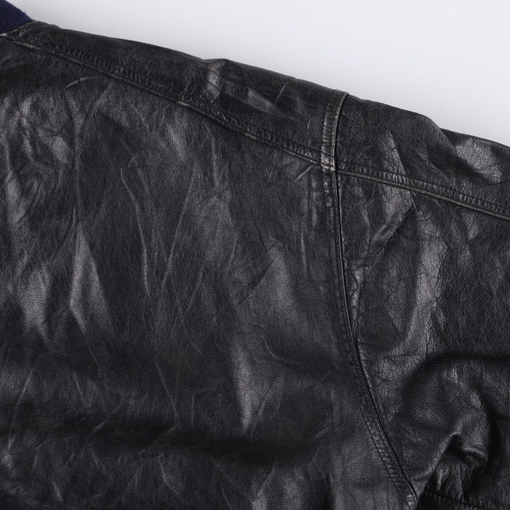 Weekends MA-1 Style Padded Leather Flight Jacket, Men's Size L genuine leather black type Vintage Second Hand