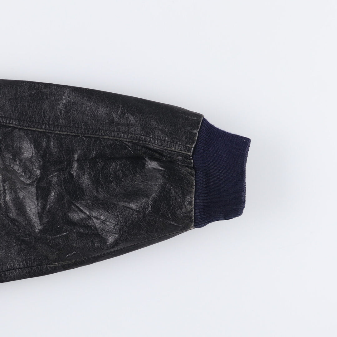 Weekends MA-1 Style Padded Leather Flight Jacket, Men's Size L genuine leather black type Vintage Second Hand