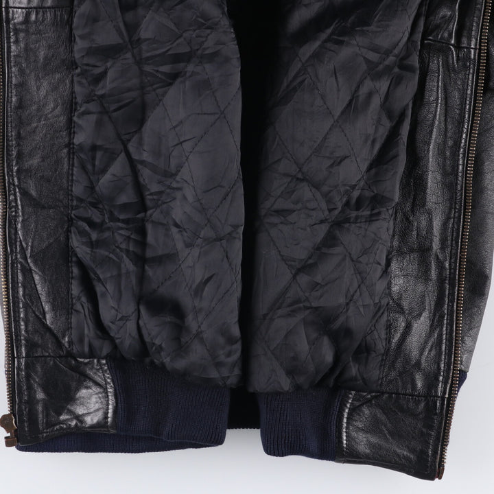 Weekends MA-1 Style Padded Leather Flight Jacket, Men's Size L genuine leather black type Vintage Second Hand