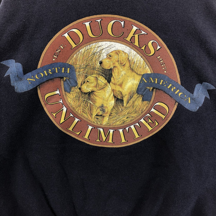 Vintage 90'S Marathon Apparel dog print animal sweatshirt, made in the USA, size L, men's polyester navy blue type Vintage Second Hand