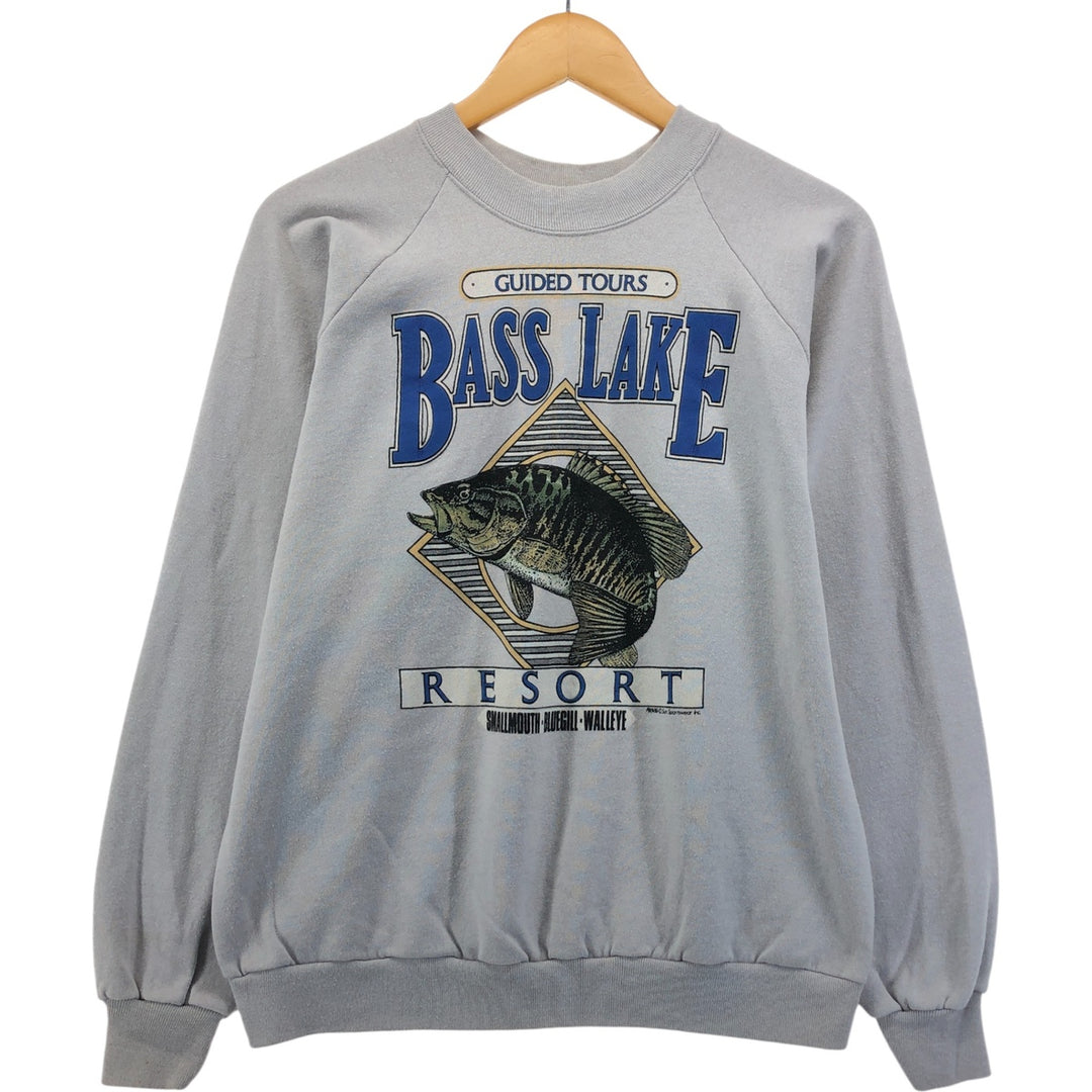 FOREST Fish Print Animal Sweatshirt, Made in USA, Men's Size L polyester Blue type light blue Vintage Second Hand