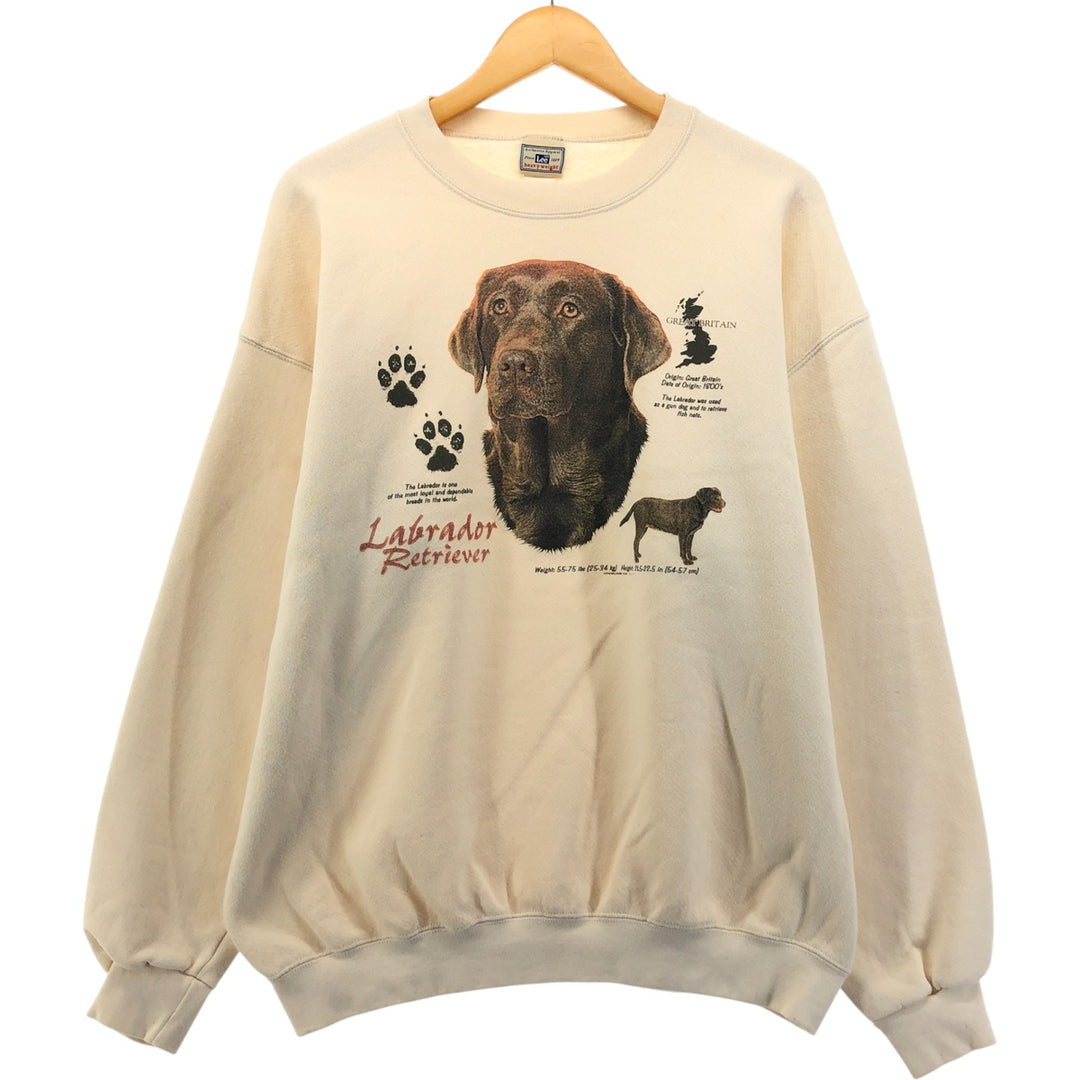 90'S Lee Heavy Weight Dog Print Labrador Retriever Animal Sweatshirt, Men's Size XL cotton unbleached Vintage Second Hand