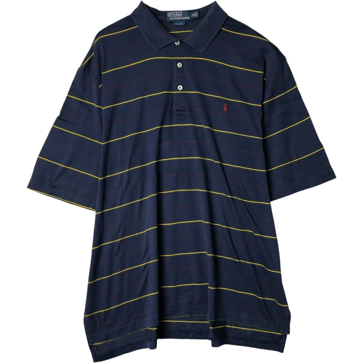 Ralph Lauren Golf Fit Short Sleeve Striped Polo Shirt, Men's XL, One-Point Design Pima Cotton navy blue type Vintage Second Hand