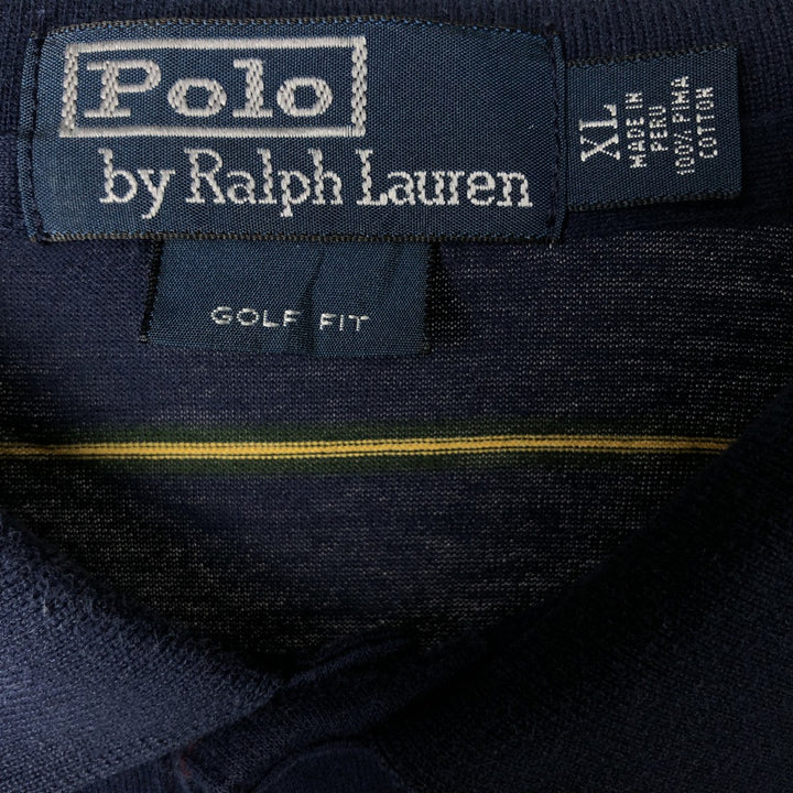 Ralph Lauren Golf Fit Short Sleeve Striped Polo Shirt, Men's XL, One-Point Design Pima Cotton navy blue type Vintage Second Hand