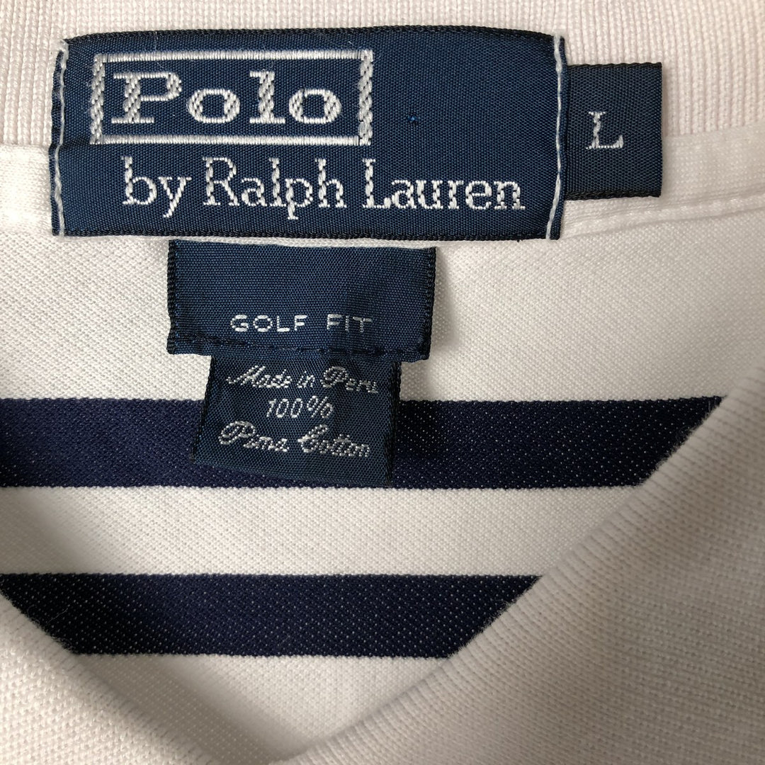 Ralph Lauren POLO by Ralph Lauren short sleeve striped polo shirt, men's size L Pima Cotton white type Vintage Second Hand