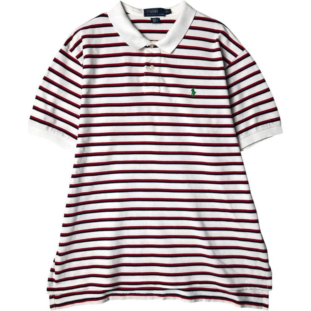 Ralph Lauren POLO by Ralph Lauren short sleeve striped polo shirt, men's XL size cotton white type Vintage Second Hand
