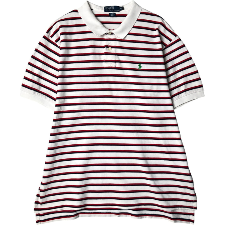 Ralph Lauren POLO by Ralph Lauren short sleeve striped polo shirt, men's XL size cotton white type Vintage Second Hand