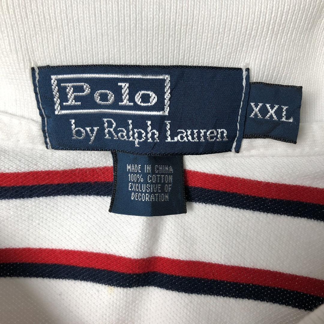Ralph Lauren POLO by Ralph Lauren short sleeve striped polo shirt, men's XL size cotton white type Vintage Second Hand