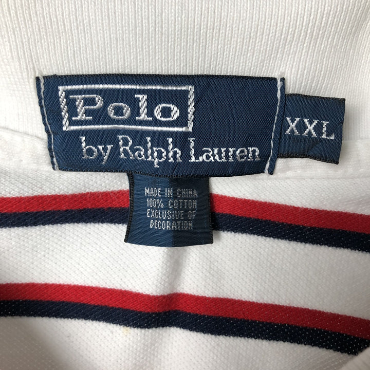 Ralph Lauren POLO by Ralph Lauren short sleeve striped polo shirt, men's XL size cotton white type Vintage Second Hand
