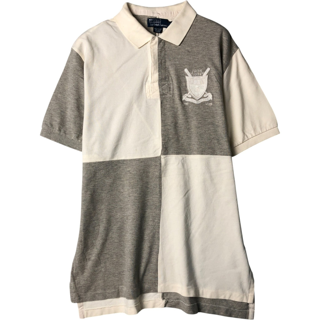 Ralph Lauren POLO by Ralph Lauren Crazy Pattern Short Sleeve Polo Shirt, Men's Size L cotton pale white type Vintage Second Hand