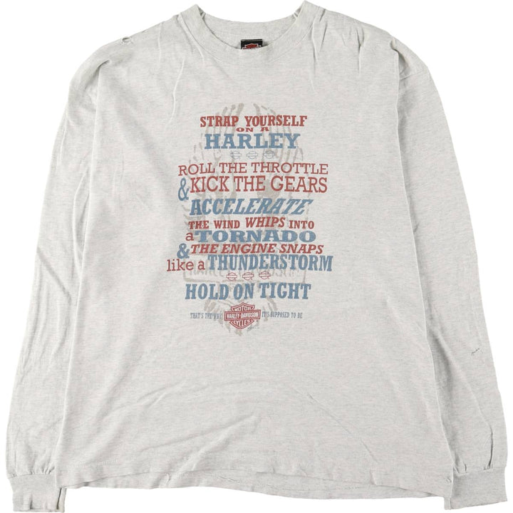 90'S Harley-Davidson long-sleeved T-shirt, Made in USA, Men's XL, Vintage cotton white type Vintage Second Hand