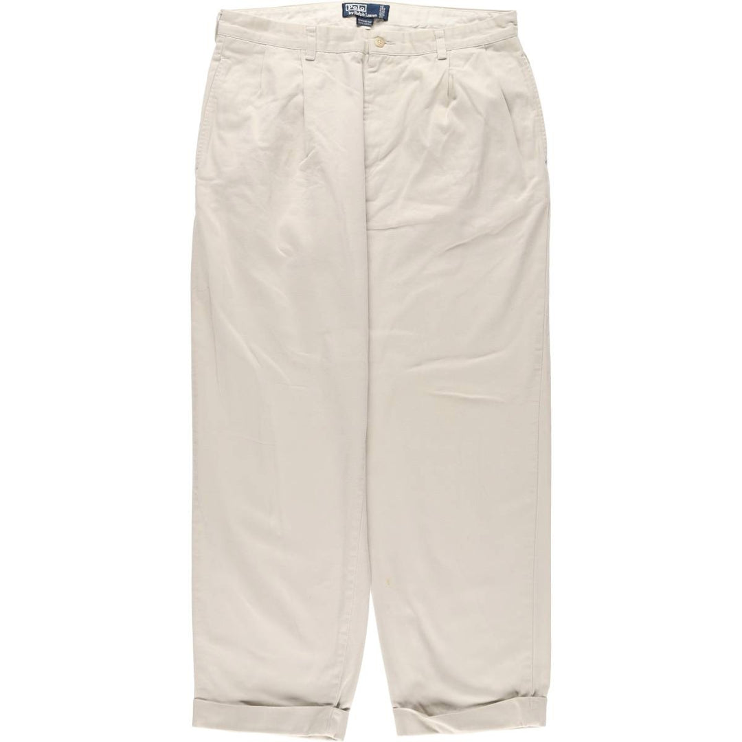 Ralph Lauren POLO by Ralph Lauren HAMMOND PANT, two-pleat chino pants, men's, w34 equivalent cotton ivory Vintage Second Hand