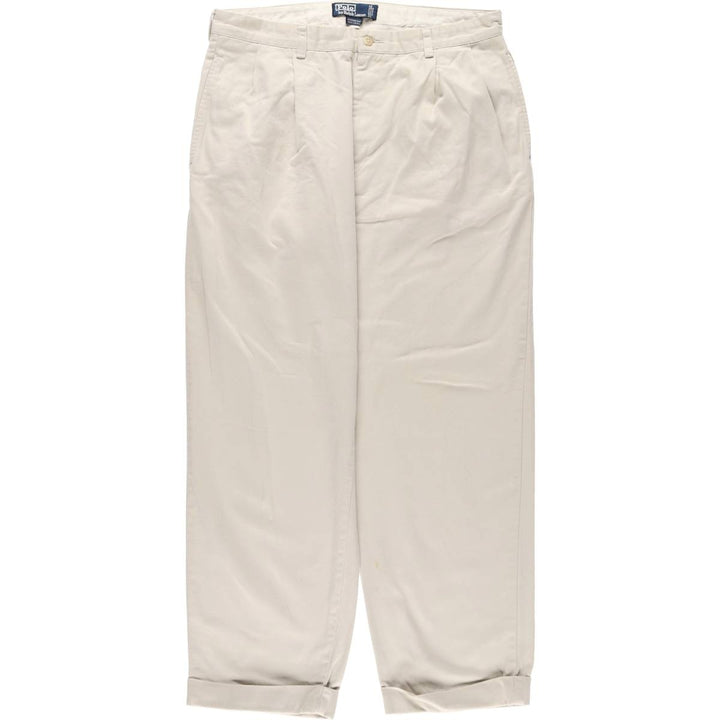 Ralph Lauren POLO by Ralph Lauren HAMMOND PANT, two-pleat chino pants, men's, w34 equivalent cotton ivory Vintage Second Hand