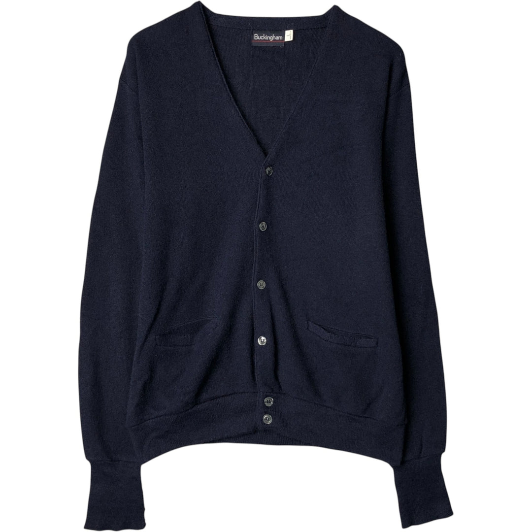 Vintage 1970'S Buckingham acrylic knit cardigan, made in the USA, size L, men's Oron Acrylic navy blue type Vintage Second Hand