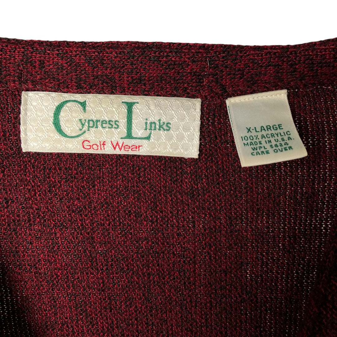 Cypress Links Golf Wear Acrylic Knit Cardigan, Made in USA, Men's XL acrylic wine-red Vintage Second Hand