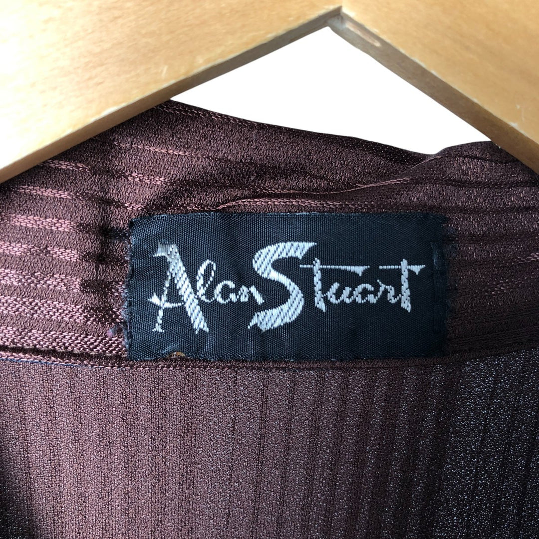 90'S ALAN STUART Italian Collar Stripe Pattern Short Sleeve Polyester Box Shirt, Men's Size L, Vintage polyester brown type Vintage Second Hand