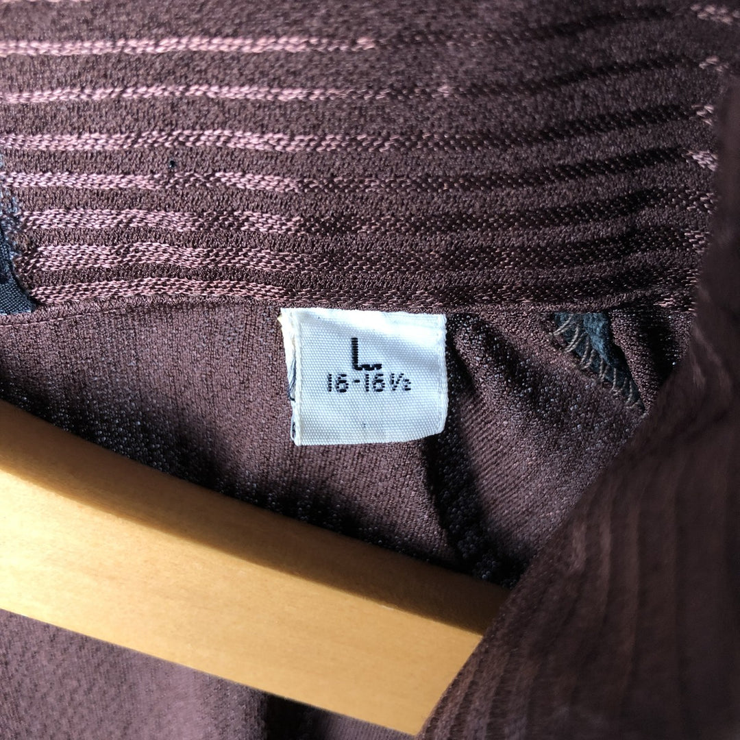 90'S ALAN STUART Italian Collar Stripe Pattern Short Sleeve Polyester Box Shirt, Men's Size L, Vintage polyester brown type Vintage Second Hand