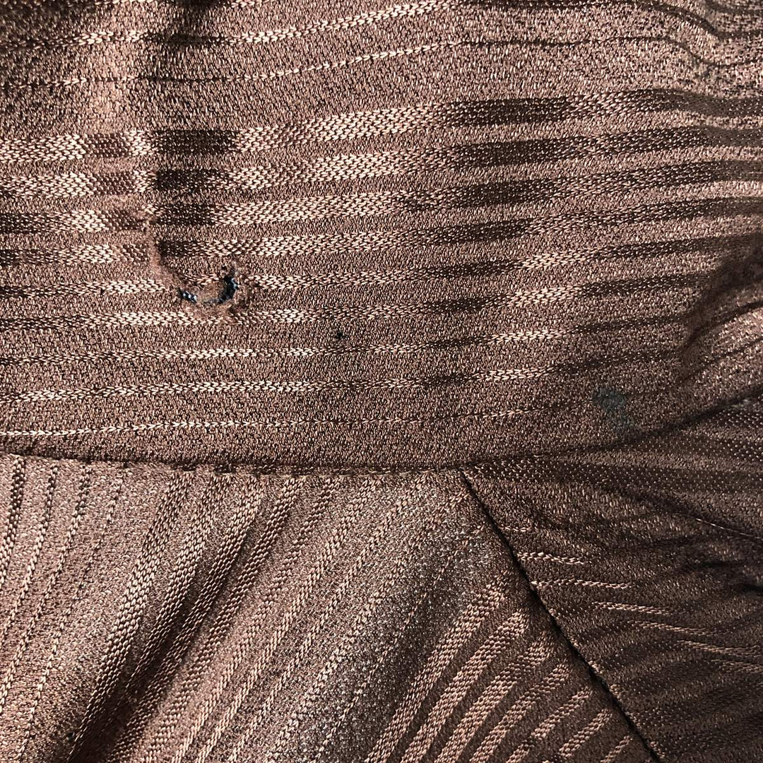 90'S ALAN STUART Italian Collar Stripe Pattern Short Sleeve Polyester Box Shirt, Men's Size L, Vintage polyester brown type Vintage Second Hand