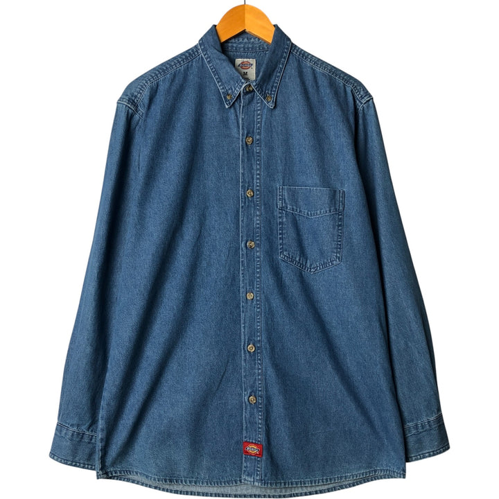 Dickies Long Sleeve Button Down Denim Shirt, Men's Size M cotton blue type Vintage Second Hand