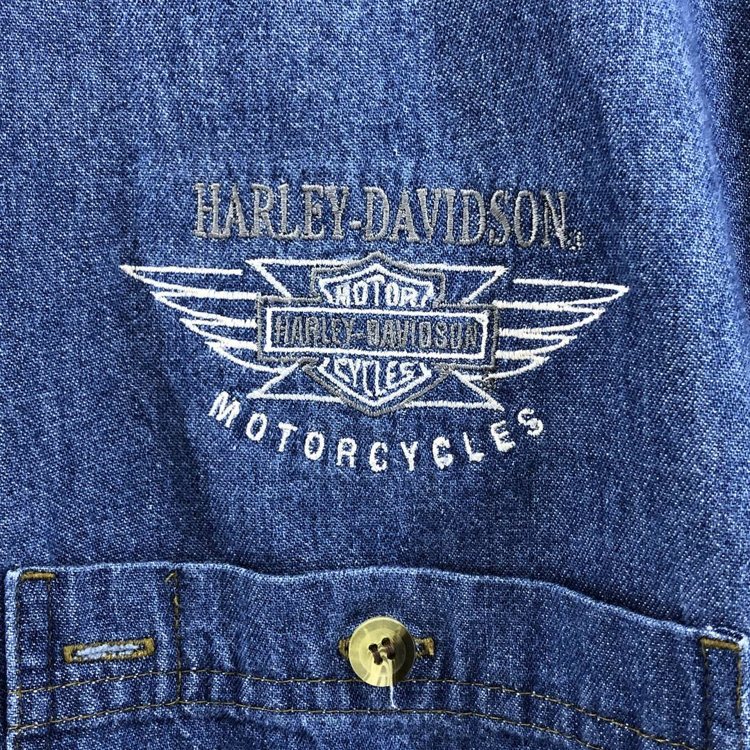 Harley-Davidson long-sleeved button-down denim shirt, men's size L cotton Navy blue Vintage Second Hand