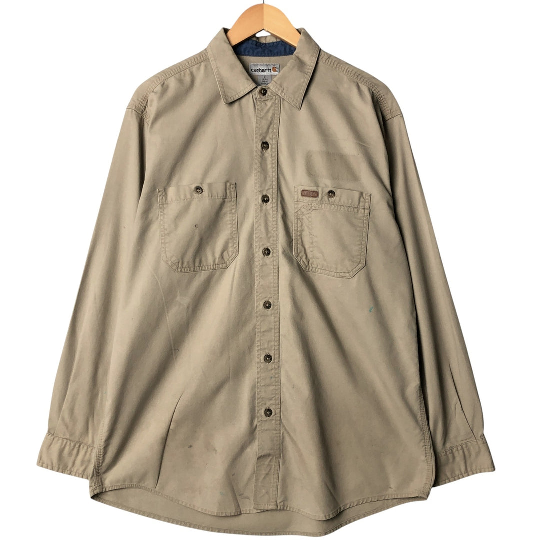 Carhartt Long Sleeve Work Shirt, Men's Size L cotton Khaki type beige Vintage Second Hand