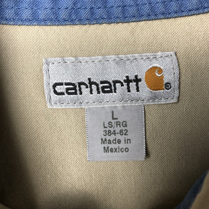 Carhartt Long Sleeve Work Shirt, Men's Size L cotton Khaki type beige Vintage Second Hand