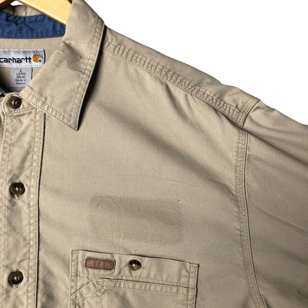 Carhartt Long Sleeve Work Shirt, Men's Size L cotton Khaki type beige Vintage Second Hand