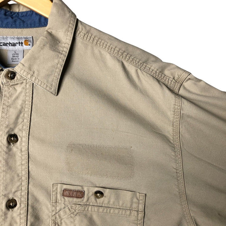 Carhartt Long Sleeve Work Shirt, Men's Size L cotton Khaki type beige Vintage Second Hand