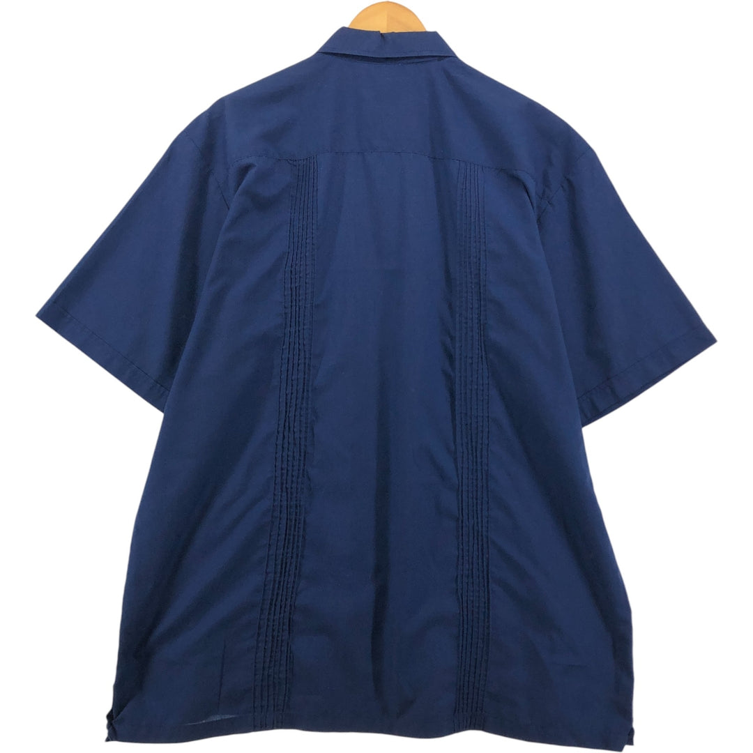 PLATOON Short Sleeve Mexican Shirt, Cuban Shirt, Box Shirt, Men's XL Size cotton navy blue type Vintage Second Hand