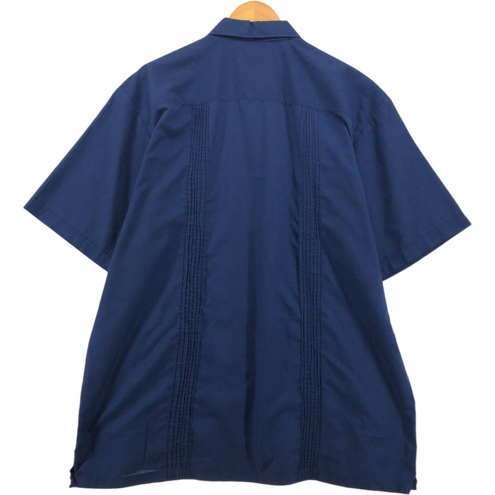 PLATOON Short Sleeve Mexican Shirt, Cuban Shirt, Box Shirt, Men's XL Size cotton navy blue type Vintage Second Hand