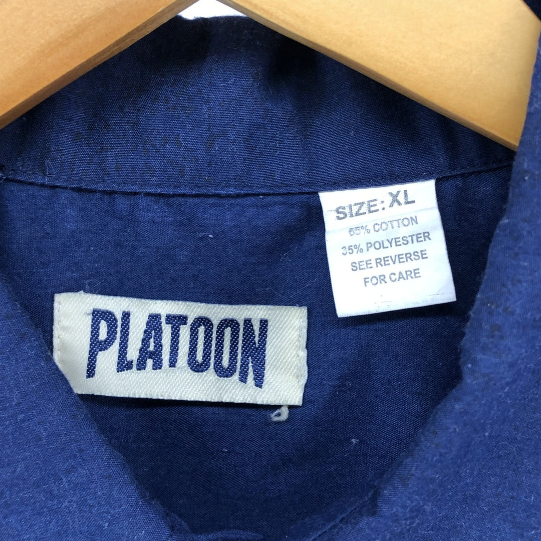 PLATOON Short Sleeve Mexican Shirt, Cuban Shirt, Box Shirt, Men's XL Size cotton navy blue type Vintage Second Hand