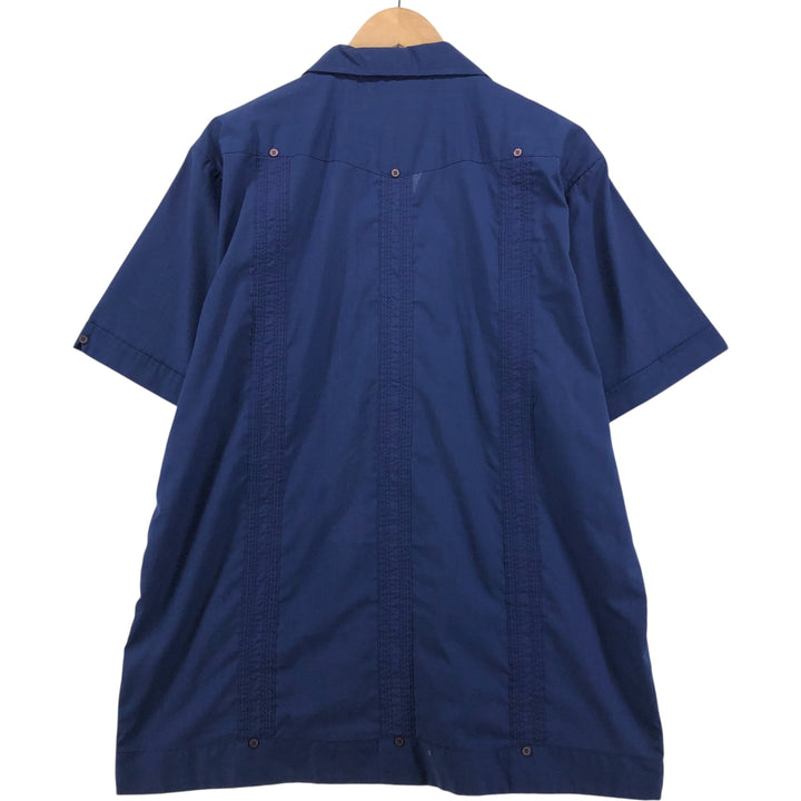 90'S Premier Short Sleeve Open Collar Mexican/Cuban Box Shirt, Men's Size XL polyester navy blue type Vintage Second Hand