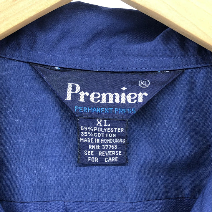 90'S Premier Short Sleeve Open Collar Mexican/Cuban Box Shirt, Men's Size XL polyester navy blue type Vintage Second Hand