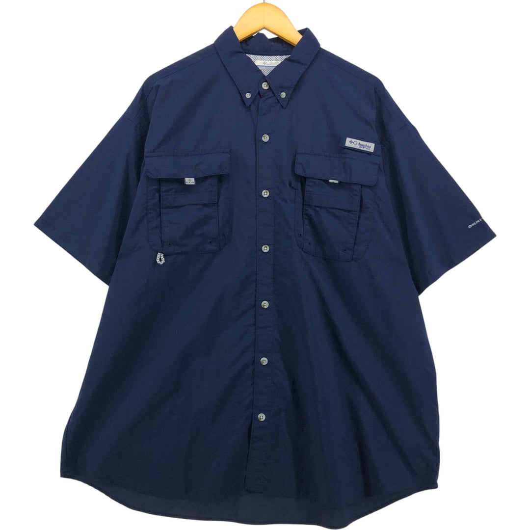 Columbia PFG Men's XL Short Sleeve Fishing Shirt, Omni-Shade Button-Down unclear navy blue type Vintage Second Hand