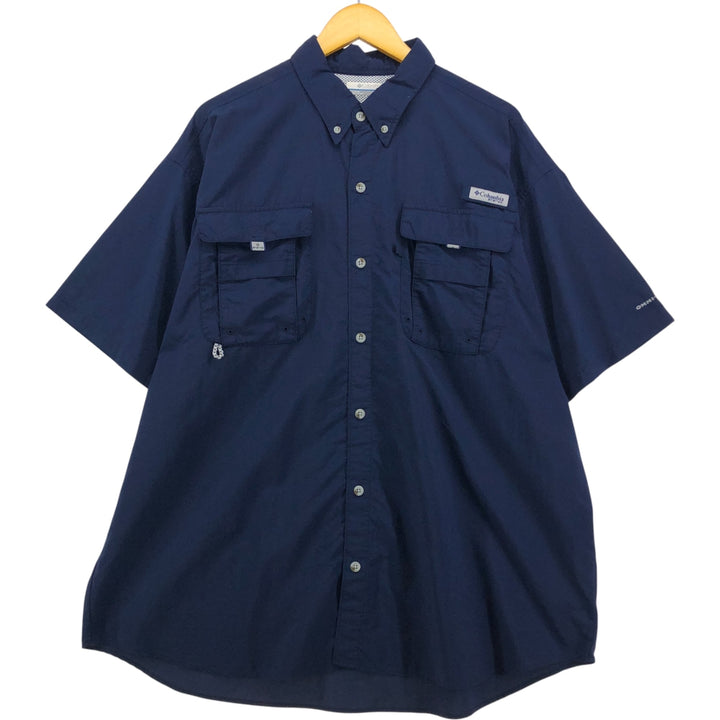 Columbia PFG Men's XL Short Sleeve Fishing Shirt, Omni-Shade Button-Down unclear navy blue type Vintage Second Hand
