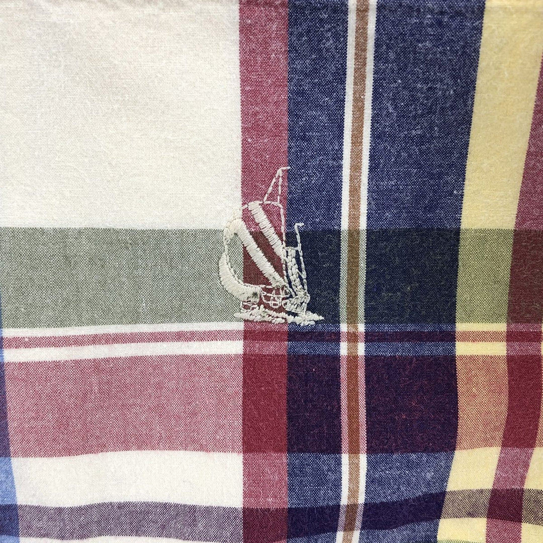 90'S Vintage Nautica Short Sleeve Cotton Check Shirt, Men's Size Medium cotton Beige type Vintage Second Hand