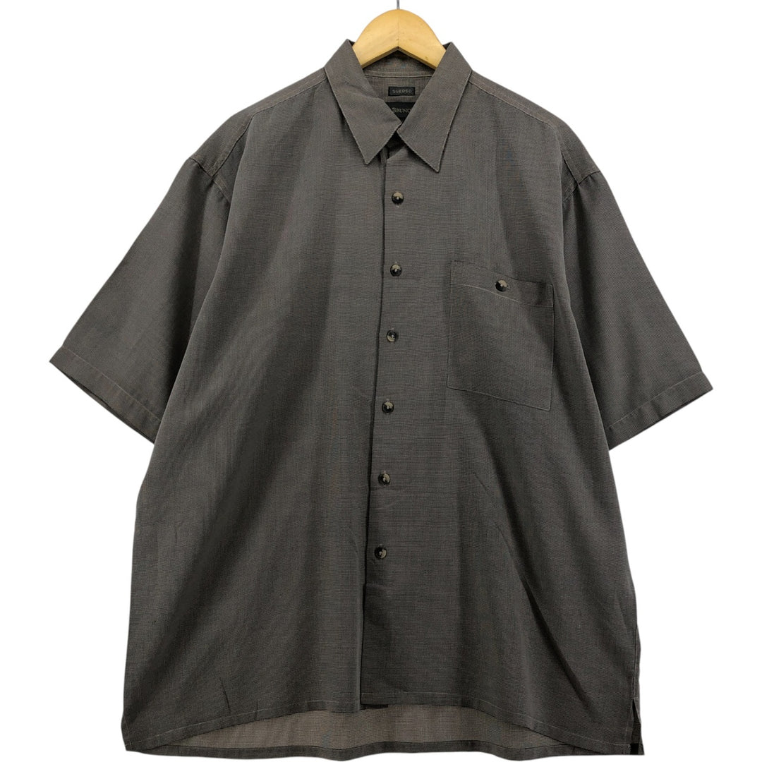 BRUNO SUEDED Houndstooth Pattern Short Sleeve Polyester and Rayon Box Shirt, Men's Size XL Rayon Charcoal Vintage Second Hand