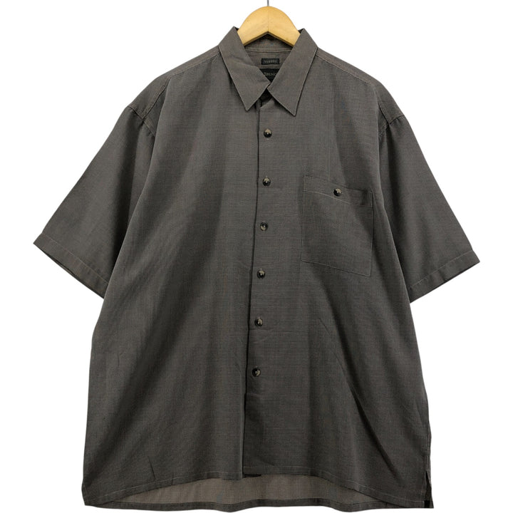 BRUNO SUEDED Houndstooth Pattern Short Sleeve Polyester and Rayon Box Shirt, Men's Size XL Rayon Charcoal Vintage Second Hand