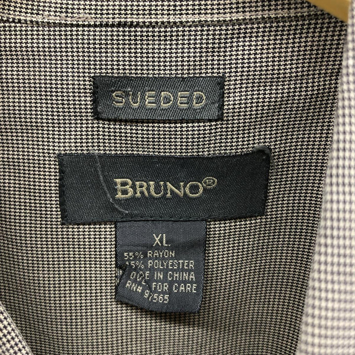 BRUNO SUEDED Houndstooth Pattern Short Sleeve Polyester and Rayon Box Shirt, Men's Size XL Rayon Charcoal Vintage Second Hand