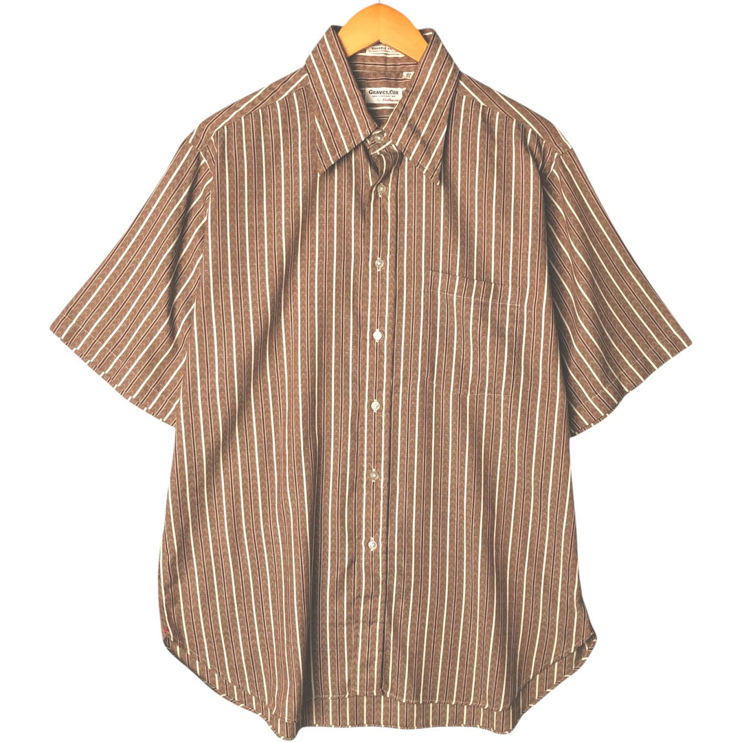Hathaway CRAVES COX Stripe Pattern Short Sleeve Polyester Shirt, Men's Size L polyester brown type Vintage Second Hand